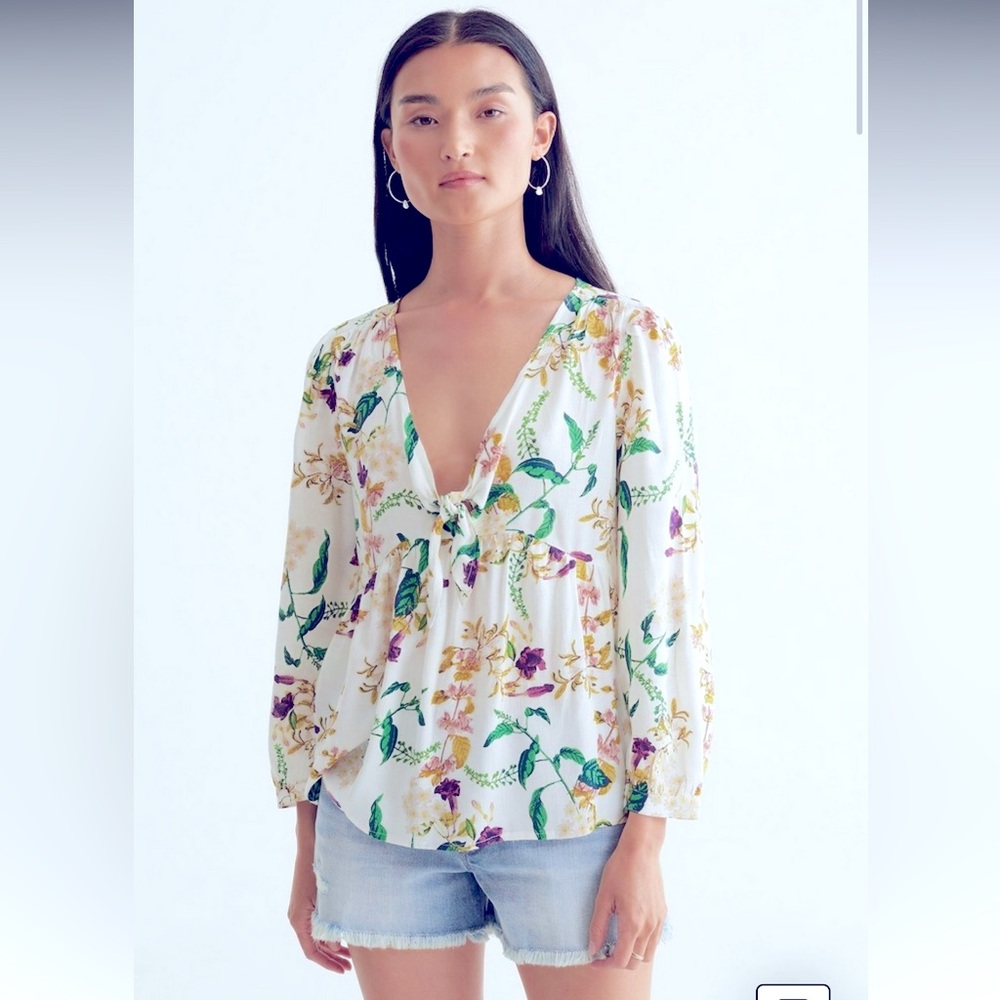 Lucky Brand NWT Malia Peasant Top Blouse White Floral Size XL